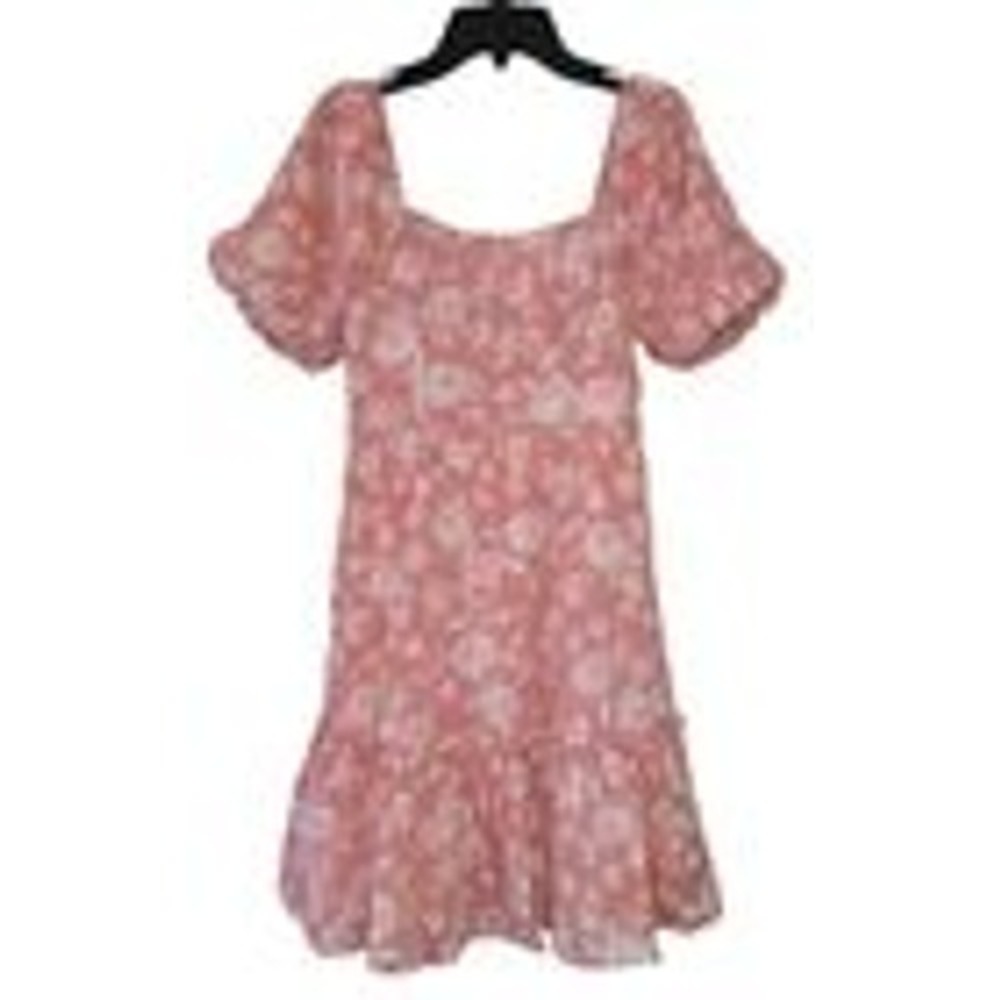 Blu Pepper Pink Floral Print Mini Dress Square Neck Short Sleeve Summer Womens S